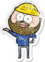 distressed sticker of a cartoon surprised bearded man vector