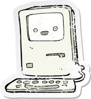 retro distressed sticker of a cartoon old computer vector