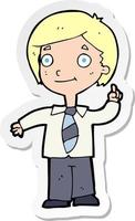 sticker of a cartoon school boy answering question vector