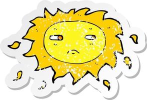 retro distressed sticker of a cartoon sad sun vector
