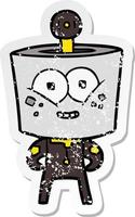 distressed sticker of a happy cartoon robot vector