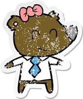distressed sticker of a female bear in work clothes vector
