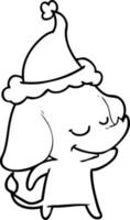 line drawing of a smiling elephant wearing santa hat vector