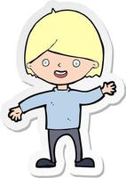 sticker of a cartoon waving boy vector