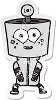 distressed sticker of a happy cartoon robot vector