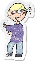 retro distressed sticker of a cartoon boy with popping out eyes vector