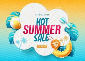 Summer sale vector banner design. Hot summer sale text in abstract pattern background with discount offer for seasonal shopping business ads.
