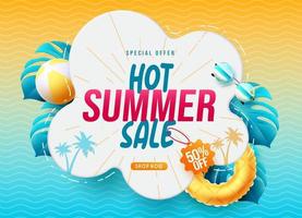 diseño de banner vectorial de venta de verano. texto de venta de verano en un fondo de patrón abstracto con oferta de descuento para anuncios comerciales de compras de temporada. vector