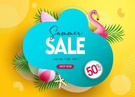 Summer sale vector banner design. Summer sale text in abstract and yellow background with limited time clearance discount for seasonal promotion offer. Vector illustration.
