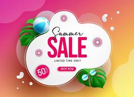 Summer sale vector banner design. Summer sale text in abstract shape with limited discount promotion for seasonal shopping advertisement. Vector illustration.