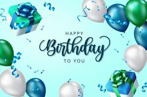 Fondo de banner de vector de feliz cumpleaños. Feliz cumpleaños a tu mensaje de texto con globos y elementos de fiesta de regalos para el diseño de saludo de celebración del día de nacimiento. ilustración vectorial