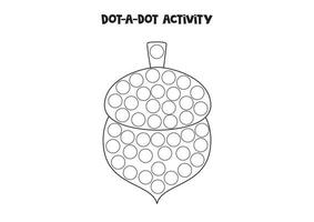 Dot a dot game for preschool kids. Cartoon acorn. vector