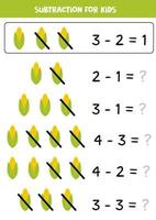 resta con maíz. juego educativo de matemáticas para niños. vector