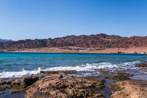 panorama in mountain range at sinai egypt similar to Martian landscapes with sea view photo