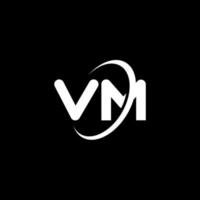 VM V M letter logo design. Initial letter VM linked circle uppercase monogram logo white color. VM logo, V M design. vm, v m vector