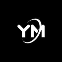 YM Y M letter logo design. Initial letter YM linked circle uppercase monogram logo white color. YM logo, Y M design. ym, y m vector