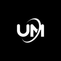 UM U M letter logo design. Initial letter UM linked circle uppercase monogram logo white color. UM logo, U M design. um, u m vector