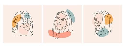 Vector illustration of abstract woman's face in hand drawn with black lines and trendy abstract shapes. Using pastel colors