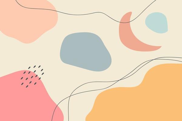 Abstract background. Hand drawing various shapes and doodle objects. Trendy modern contemporary vector illustration. Every background is isolated. Pastel color
