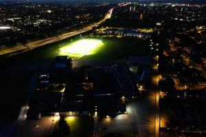 High Angle View of British Motorways with Traffic. The Aerial footage of British Roads and Motorways at between M1 Junction 7 and 9 at Sunset. The Footage captured on 09-07-2022 with drone's camera photo