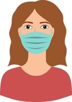 retrato de una mujer con mascarilla médica. ilustración en estilo plano sobre fondo blanco vector