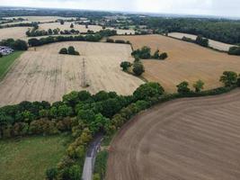 High Angle View of British Motorways with Traffic. The Aerial footage of British Roads and Motorways at between M1 Junction 7 and 9 at Sunset. The Footage captured on 09-07-2022 with drone's camera photo