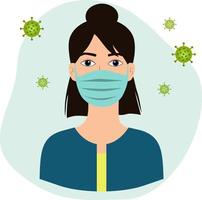 Simple vector illustration of a girl in a medical mask