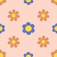 Geometric seamless pattern with flowers in retro colors. Neutral vector background