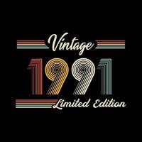 vector de diseño de camiseta de edición limitada retro vintage de 1991