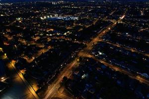 High Angle View of British Motorways with Traffic. The Aerial footage of British Roads and Motorways at between M1 Junction 7 and 9 at Sunset. The Footage captured on 09-07-2022 with drone's camera photo