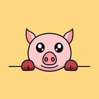 Vector illustration of cute pig and chibi animal