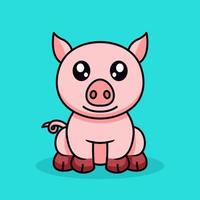 Vector illustration of cute pig and chibi animal