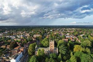 Beautiful High Angle View of St Albans Town Centre of England, Great Britain UK. Residential and downtown buildings image captured on 07th Sep 2022. Drone's point of view. photo