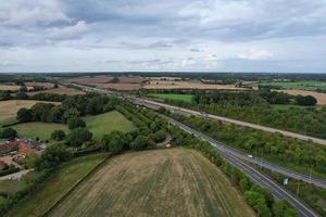 Aerial View of British Motorways With Fast Moving Traffic photo