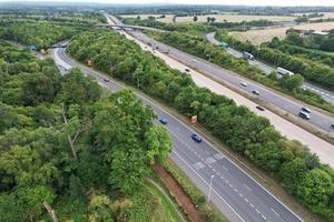 Aerial View of British Motorways With Fast Moving Traffic photo