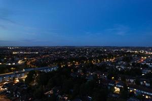 High Angle View of British Motorways with Traffic. The Aerial footage of British Roads and Motorways at between M1 Junction 7 and 9 at Sunset. The Footage captured on 09-07-2022 with drone's camera photo