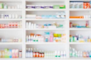 Pharmacy drugstore blur abstract backbround with medicine and healthcare product on shelves photo