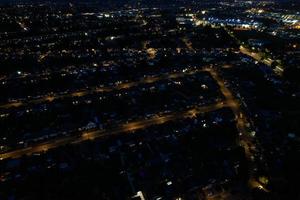 High Angle View of British Motorways with Traffic. The Aerial footage of British Roads and Motorways at between M1 Junction 7 and 9 at Sunset. The Footage captured on 09-07-2022 with drone's camera photo