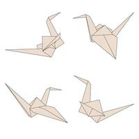 Origami paper cranes set, japan paper bird as symbol of peace and freedom different views for design cards and banners vector illustration