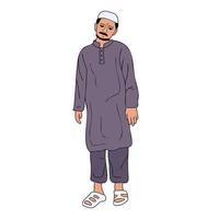 Young Pakistani Man wearing shalwar Kameez, kurta standing. South Asia traditional dress, muslime male cloth vector illustration
