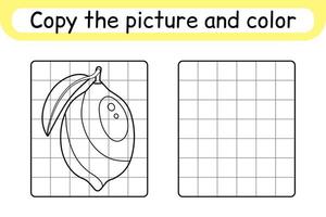 Copy the picture and color lemon. Complete the picture. Finish the image. Coloring book. Educational drawing exercise game for children vector