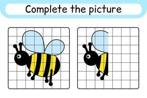 completa la imagen de la abeja. copiar la imagen y el color. terminar la imagen. libro de colorear. juego educativo de ejercicios de dibujo para niños vector