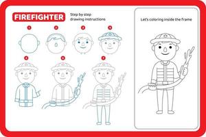 how to draw firefighter profession tutorial vector