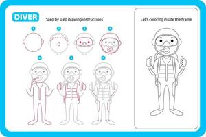 how to draw diver profession tutorial vector