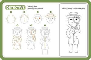 cómo dibujar vector de tutorial de profesión de detective