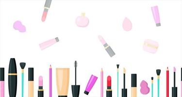 Make Up Beauty Cosmecics horizontal Banner. Flat vector template background
