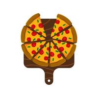 illustration of pizza on a cutting board. food vector illustration graphic asset.