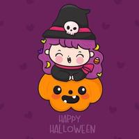 tarjeta de halloween con bruja y calabaza vector