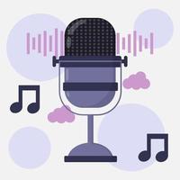 Flat design illustration of microphone podcast recorder devices. vector