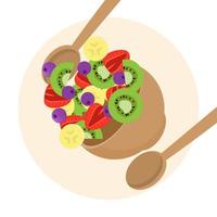 Vector Illustration of Fresh Fruit Salad in the Wooden Bowl. Perfect use for food icon and food illustration menu on the restaurant